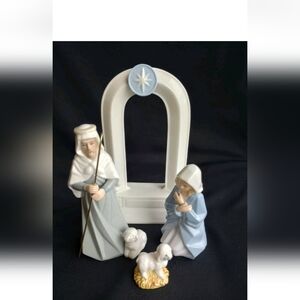 Set of 4 Hallmark Shepherd, Sheep,Mary And Stable Figurines Porcelain 7 3/4"